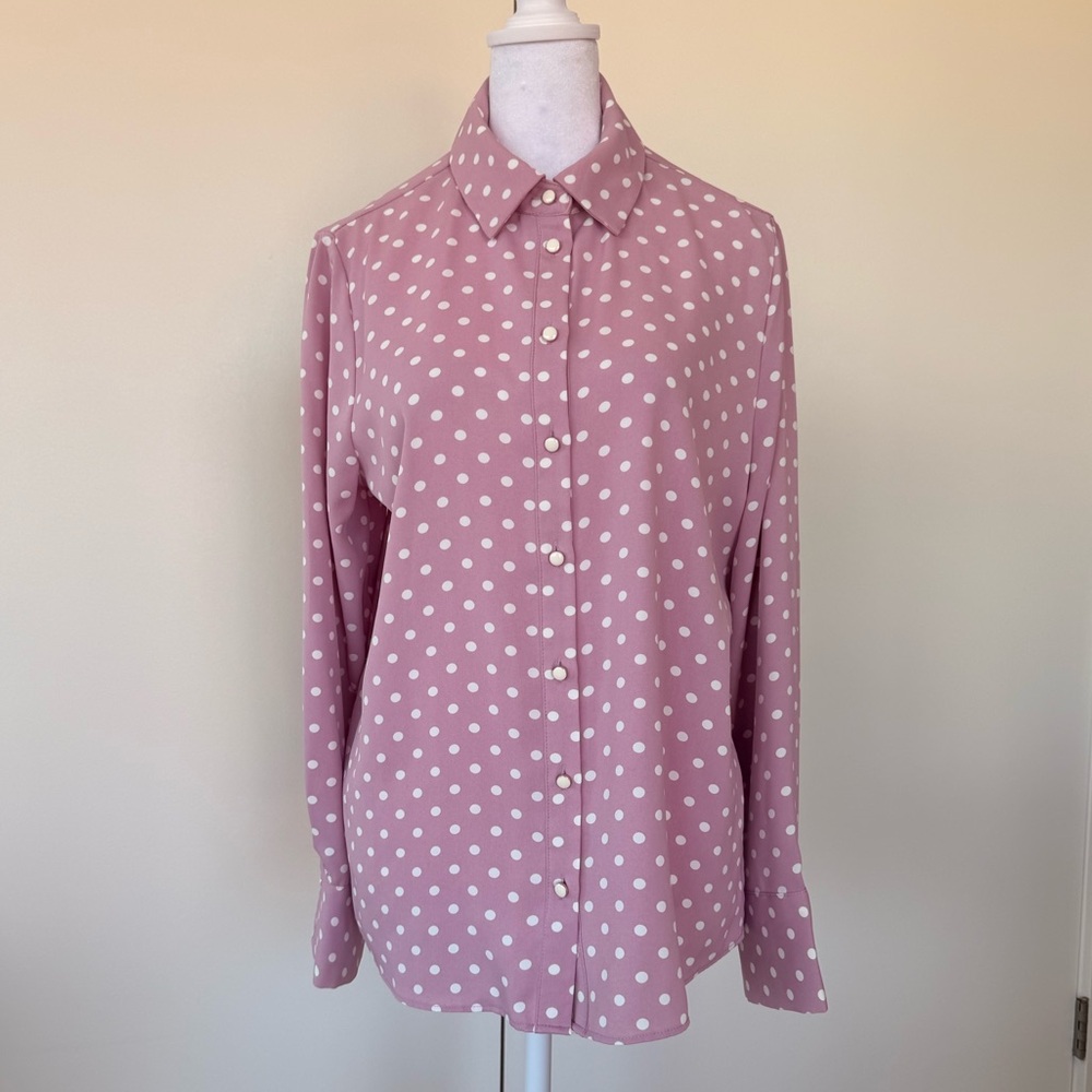 Pink Polka Dot Button-Up blouse